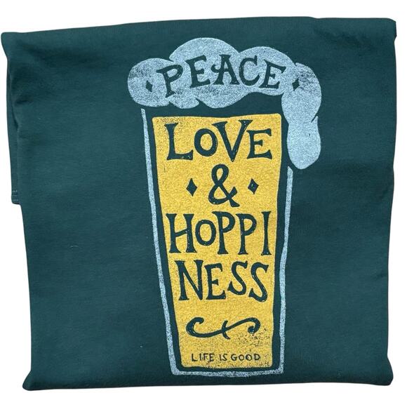 Life Is Good Peace Love Hoppiness XXL Long Sleeve Dark Green Men's Cotton Tee - Picture 2 of 7